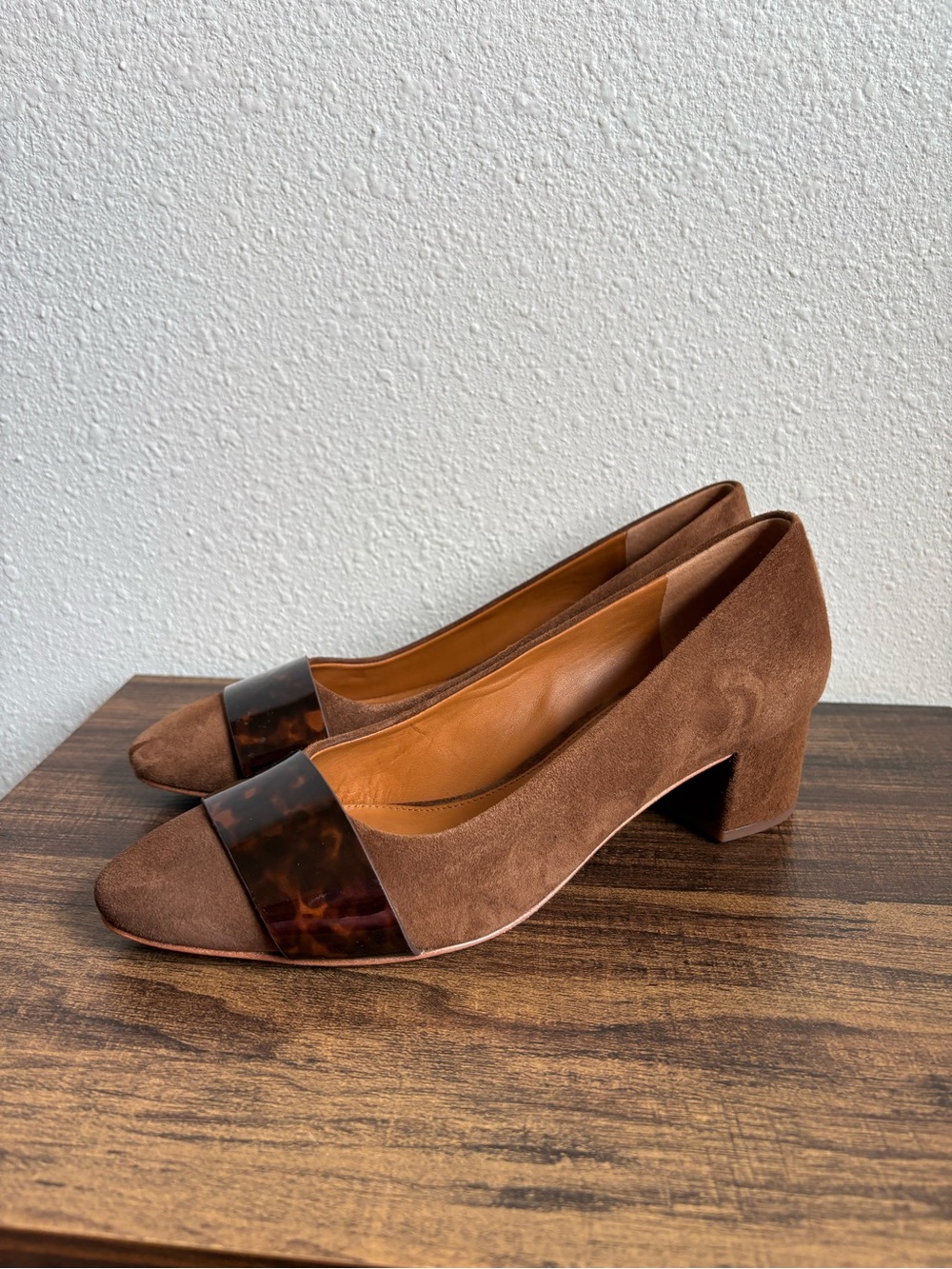 J. McLaughlin Ciara Suede Tortoise Shell Block Heel Pumps